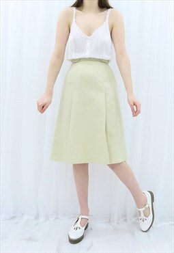 80s Vintage Cream Pleated Midi Skirt