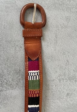 Leather & Cotton Aztec Print Handmade Belt