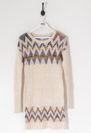 Vintage patterned chunky knit dress cream m - bv10938