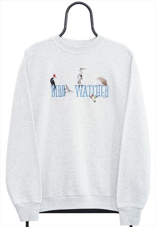 Vintage 90s Bird Watcher Grey Sweatshirt Womens