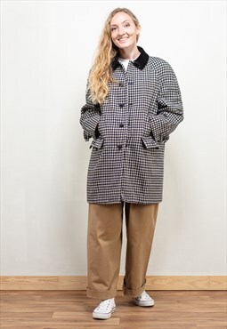 Vintage 80's Houndstooth Wool Coat in Grey