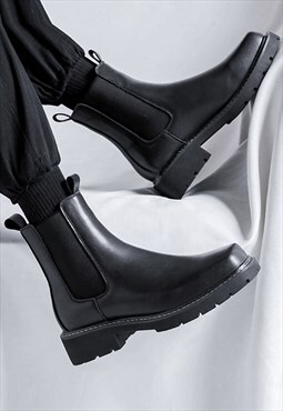 Square toe ankle boots high fashion platform shoes in black
