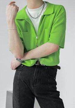 Men's Double Zip Green Knit Polo Shirt SS2022 VOL.3