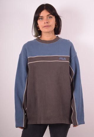 FILA WOMENS VINTAGE SWEATSHIRT JUMPER LARGE GREY 90S