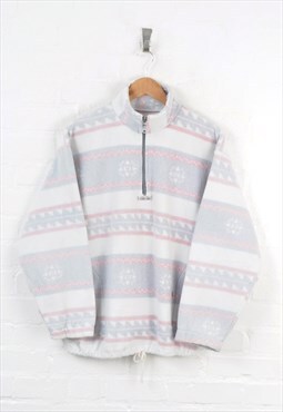 Vintage Fleece 1/4 Zip 80s Pattern White/Pink/Grey Ladies M