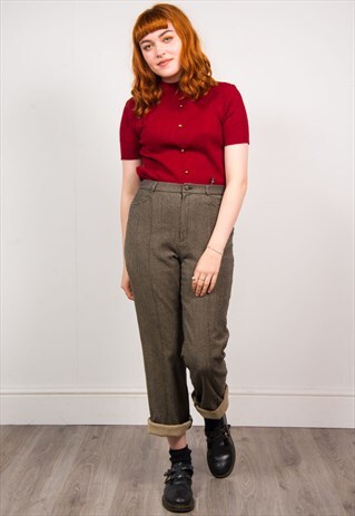 VINTAGE 90'S BROWN TWEED STYLE PATTERN HIGH WAIST TROUSERS