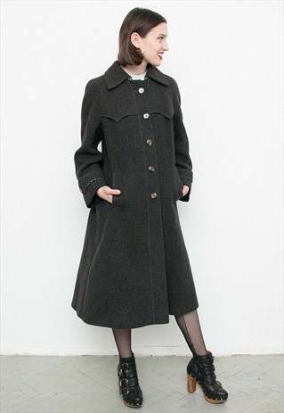 VINTAGE DARK GREY WOOL COAT