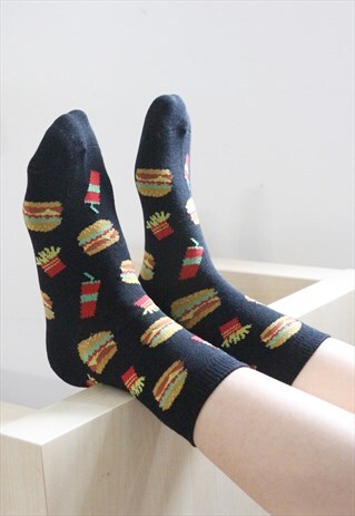 BURGERS PRINTED SOCKS - BLACK