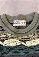 VINTAGE KNITTED JUMPER ABSTRACT PATTERNED GRANDAD SWEATER