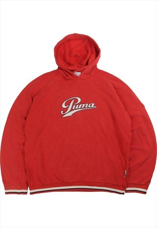 Vintage  Puma Hoodie Spellout Pullover Red Large