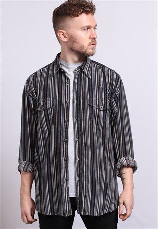 VINTAGE CORDUROY CORD STRIPED SHIRT