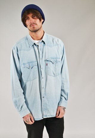 VINTAGE LEVI'S DENIM WESTERN SHIRT LIGHT BLUE