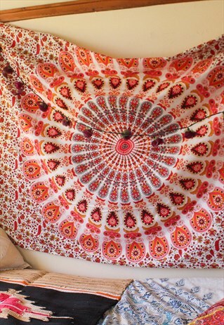 FAIRTRADE PINK PEACOCK MANDALA TAPESTRY / WALL HANGING