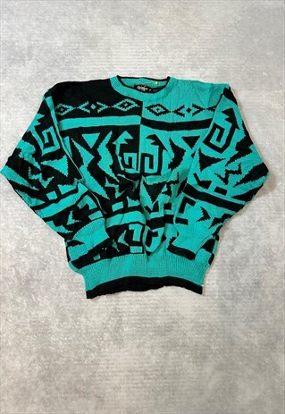 Vintage Abstract Knitted Jumper Funky Patterned Sweater