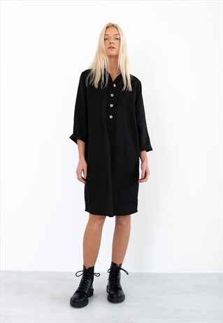 GIANNA LINEN SHIRT DRESS / LONG SLEEVE MIDI DRESS