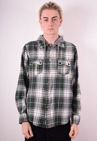 MENS VINTAGE HOODIE SWEATER XL GREEN CHECK 90S
