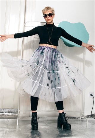 VINTAGE SHEER UNDERSKIRT 90S REWORK PAINTED DISTRESSED SKIRT