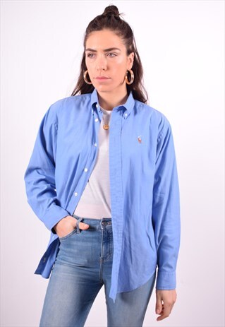 POLO RALPH LAUREN WOMENS VINTAGE SHIRT LARGE BLUE 90'S