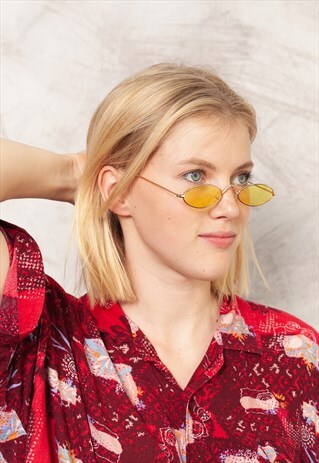 RETRO STYLE NARROW SUNGLASSES WITH YELLOW LENS