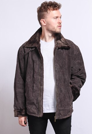 VINTAGE SUEDE AVIATOR FLEECE JACKET