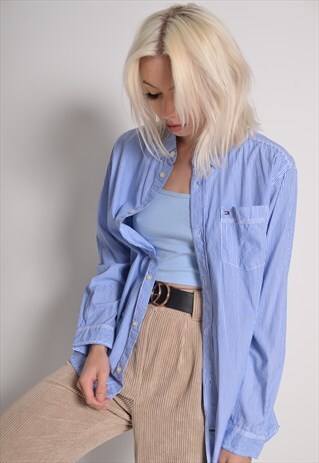VINTAGE TOMMY HILFIGER STRIPED FITTED SHIRT BLUE