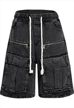 Cargo pocket denim shorts skater jean pants bleached black