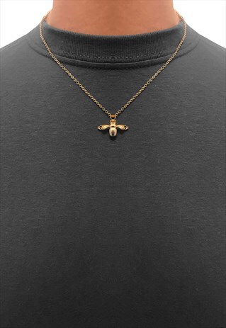 20" MANCHESTER BEE INSECT PENDANT NECKLACE CHAIN - GOLD