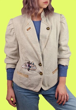 VINTAGE 90'S LINEN BLAZER AUSTRIAN TIROL SUMMER JACKET