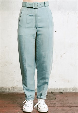 VINTAGE 80S HIGH WAISTED TAPERED LINEN TROUSERS