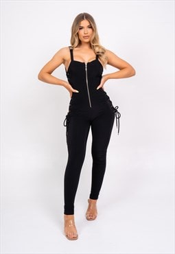 Snatched Black  Sculpted Cut Out Rope Tie Side Jumpsuit