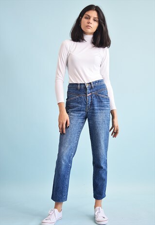90'S RETRO HIGH WAIST STONEWASH DENIM STRAIGHT JEANS