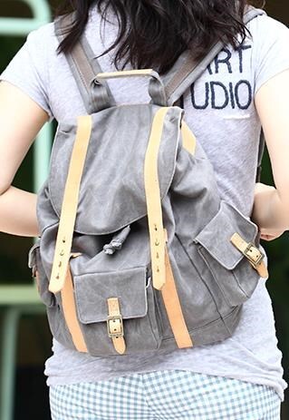 BACKPACK/RUCKSACK/WAX CANVAS/ITALY LEATHER - LIGHT GREY (S)