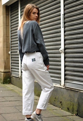 VINTAGE 90S STONE ISLAND WHITE DENIM BOYFRIEND JEANS