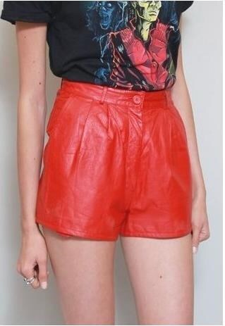 VINTAGE 1980'S VIBRANT CHERRY RED LEATHER SHORTS