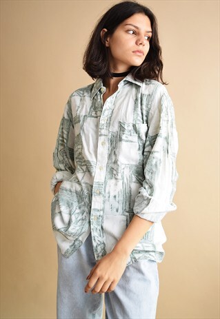 90'S RETRO ABSTRACT PATTERN OVERSIZED SHIRT TOP