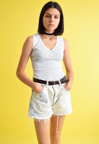 90'S RETRO NAUTICAL KNITTED V-NECK TOP BLOUSE