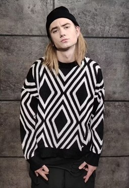 Box fit stripe knitted sweatshirt zigzag knitwear jumper 