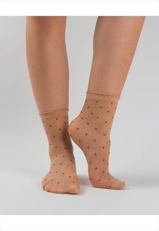 DOTTED STRETCH TULLE RUFFLE TRIMMED SOCKS