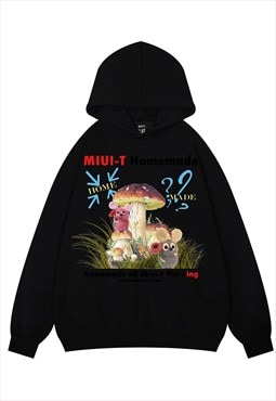 Mushroom hoodie psychedelic pullover cartoon print top black