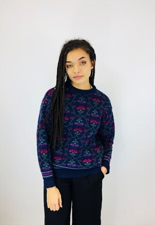 VINTAGE LAURA ASHLEY FLORAL CHUNKY KNITTED JUMPER