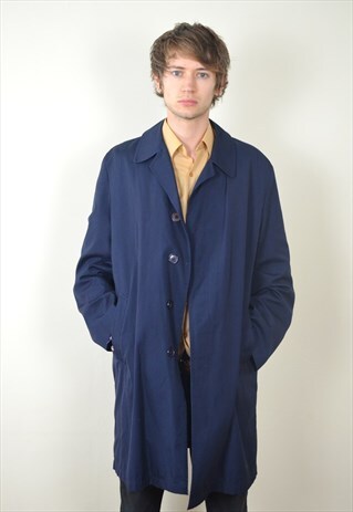 80'S VINTAGE NAVY FLEECED LINED MAC JACKET