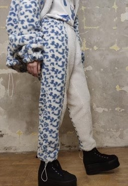 Leopard fleece joggers handmade animal cow overalls in white