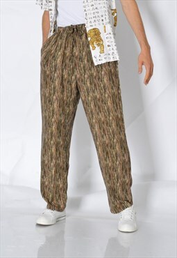 Vintag Unisex Khaki Brown Black Striped Lightweight Pants