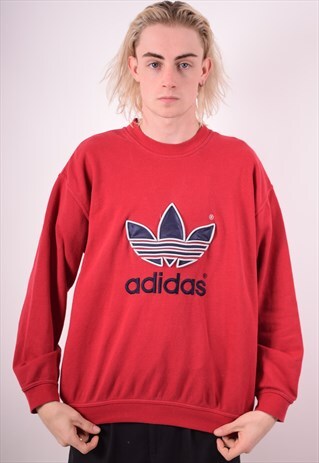 ADIDAS MENS VINTAGE SWEATSHIRT JUMPER XL RED 90S