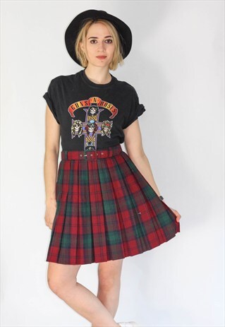 VINTAGE 60'S TARTAN WOOL PLEATED SKIRT
