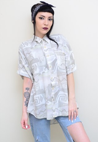 VINTAGE 90'S RETRO ABSTRACT PALE PATTERNED OVERSIZED SHIRT