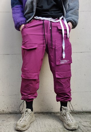 STRAIGHT FIT BEAM ADJUSTABLE WINDBREAKER JOGGERS CARGO PANTS