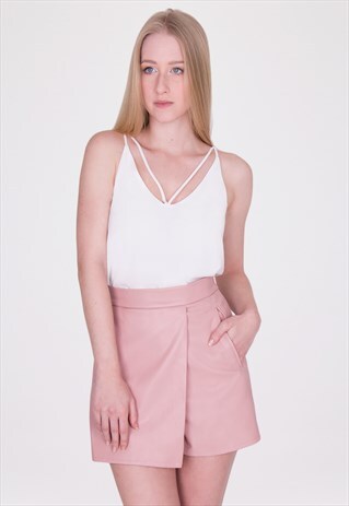 FAUX LEATHER OVERLAY SHORTS