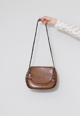 70's Vintage Ladies Bag Tooled Brown Saddle Handbag