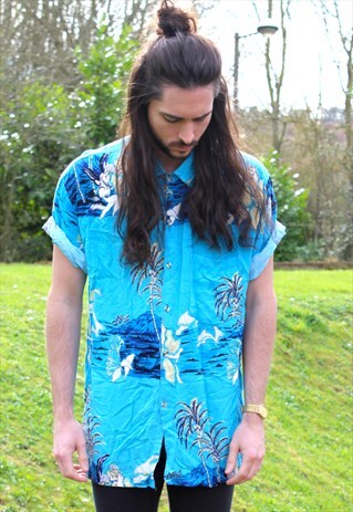VINTAGE 80S HAWAIIAN USA SHIRT - XL - FESTIVAL - COCKTAIL
